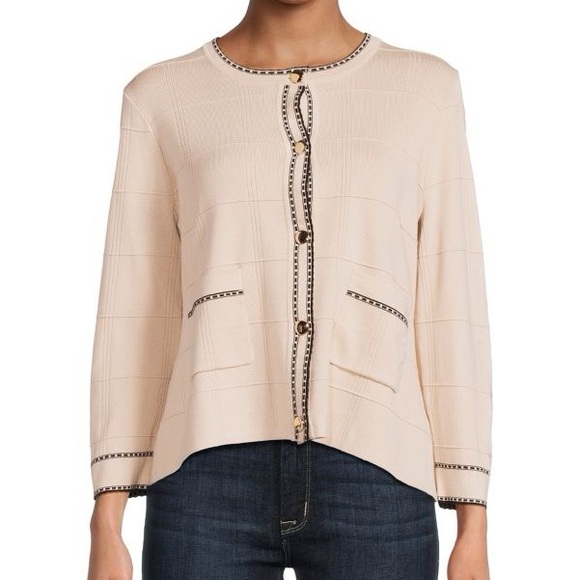 Adrianna Papell Tipped Button Front Cardigan Large - Picture 1 of 7